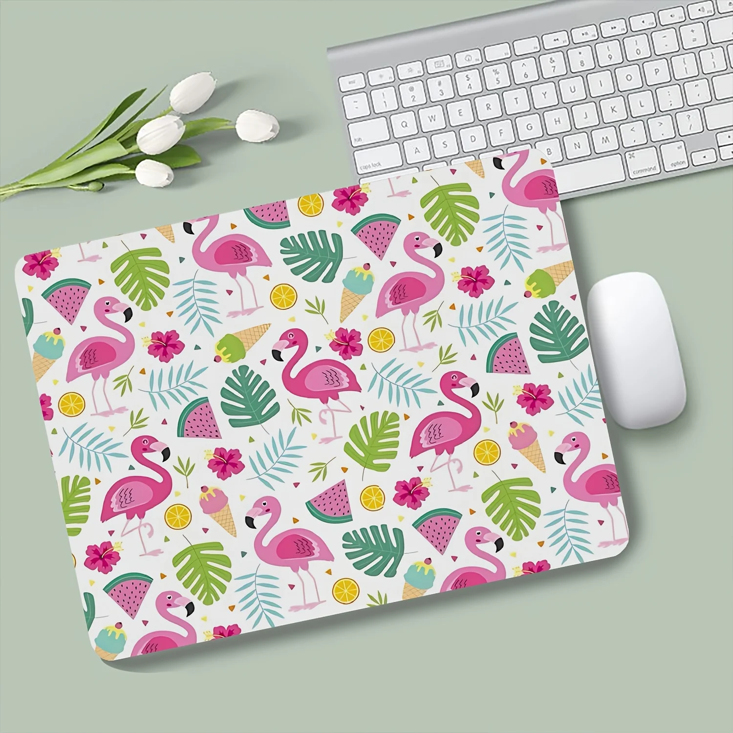 

Flamingo Tropical Fruit Gaming Desk Mat Rubber Non Slip Mouse Pad for Computer