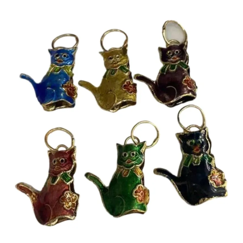 Lucky Cloisonne Enamel Cat Charms Small Animal Pendants DIY Jewelry Making Accessories Chinese Traditional Handcraft