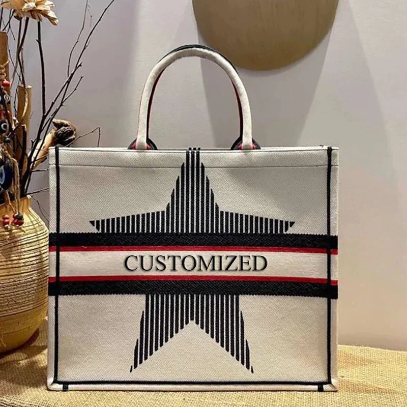 

doir Name Logo Embroidery Luxury Canvas Tote Bag for Women High Quality Ladies Designer Purse Customized Handbags Travelling Bag