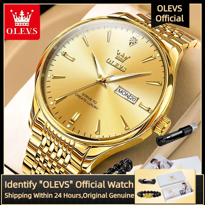 OLEVS 2929 Classic Business Men's Watch Business Waterproof Stainless Steel Dual Calendar Quartz Watch Luxury Brand Men's Watch