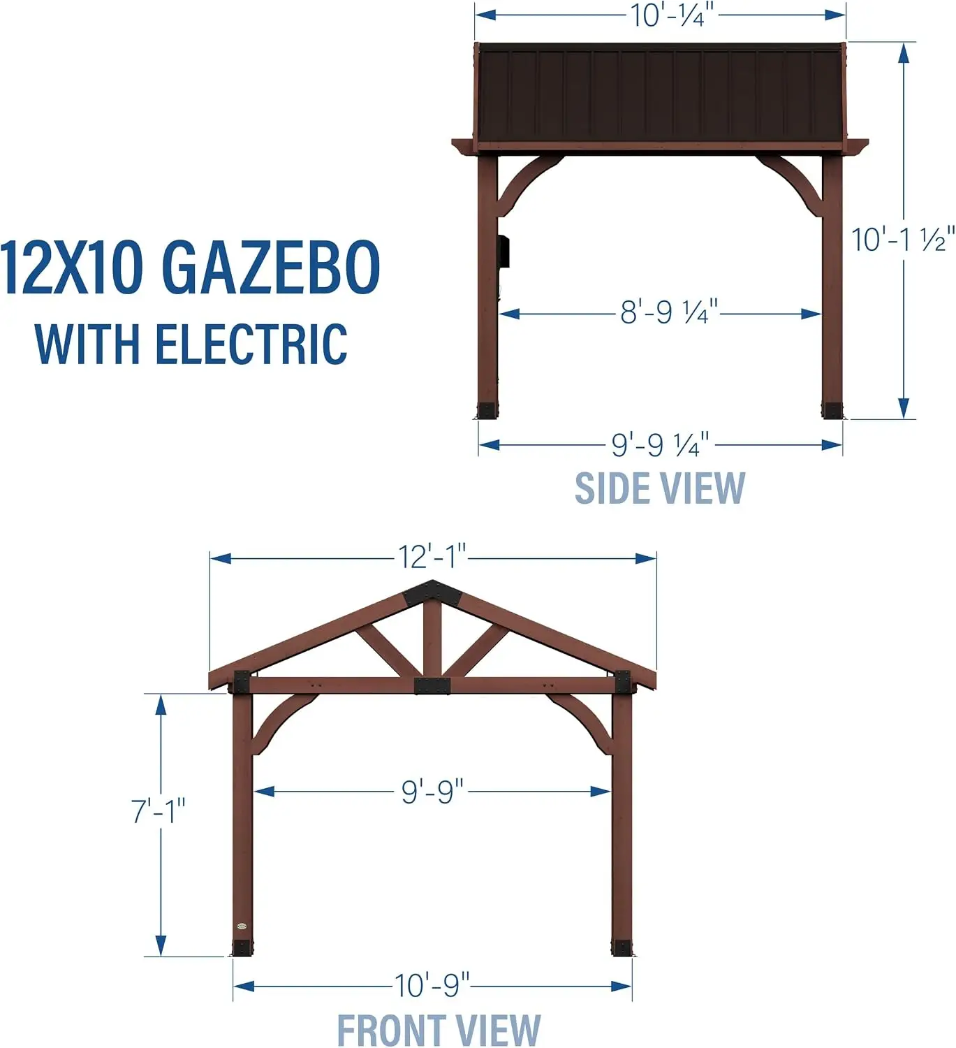 ^12' X 10' Cedar Wood Outdoor Gazebo Pavilion With Hardtop Galvanized Steel Peak Roof, Snow Support, Wind Resistance