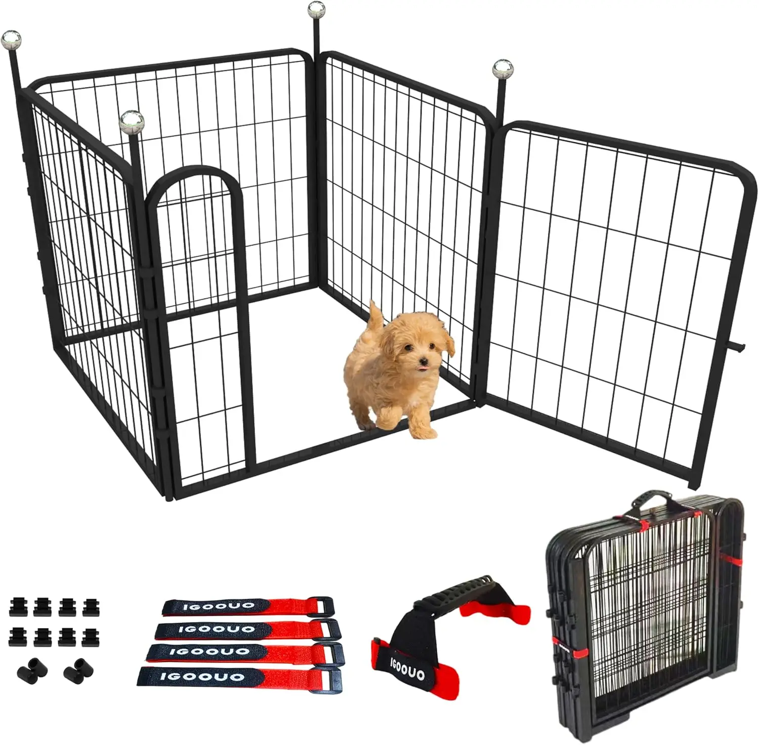 Playpen Indoor/Outdoor,24'' Puppy Playpen With Easy-Carry Straps,4 Panels Dog Pen Play Pen For Small Dogs,Rustproof Pet