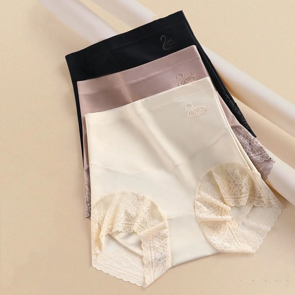 

Дышащие послеродовые корректирующие фигуру с высокой талией, шелковые кружевные трусы с рюшами, подтягивающие ягодицы, трусики большого размера, бесшовное корректирующее белье для женщин
