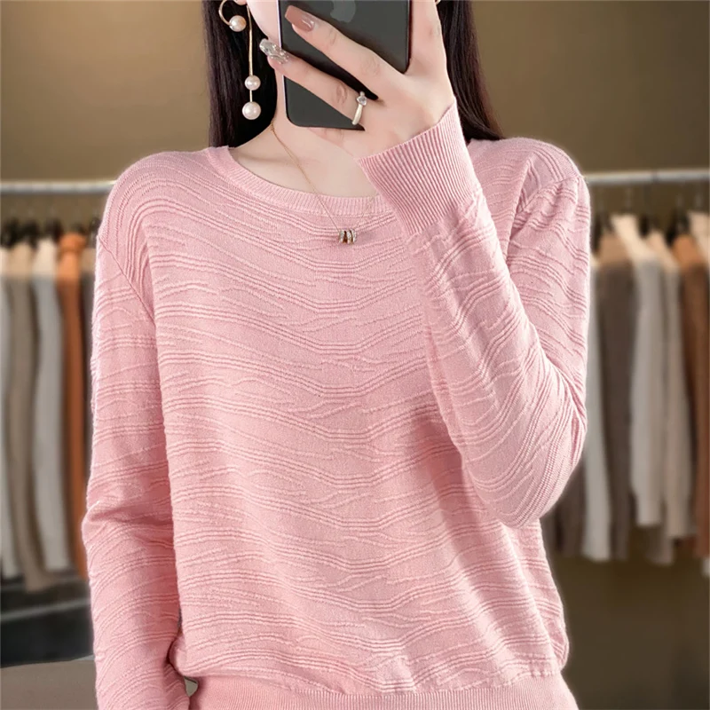 

Women's boutique high-end round neck sweater knitted cashmere sweater Women's round neck pullover long sleeved new cashmere swea