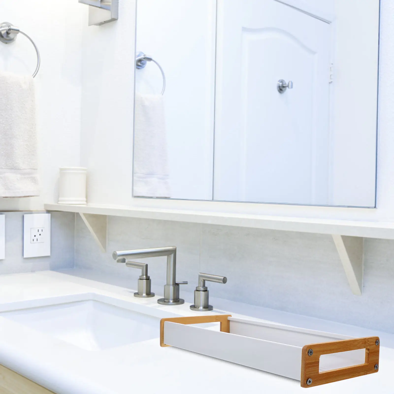 Bandeja Organizadora Multiuso de Bambu e Alumínio para Joias e Cosméticos – Ideal para Quarto e Banheiro