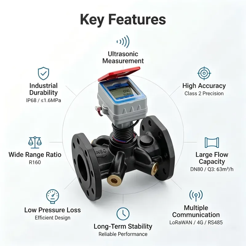 Hot Selling Now High Accuracy Stainless Steel Ultrasonic Flow Meter Large Diameter Smart Water Meter IP68 Protection OEM