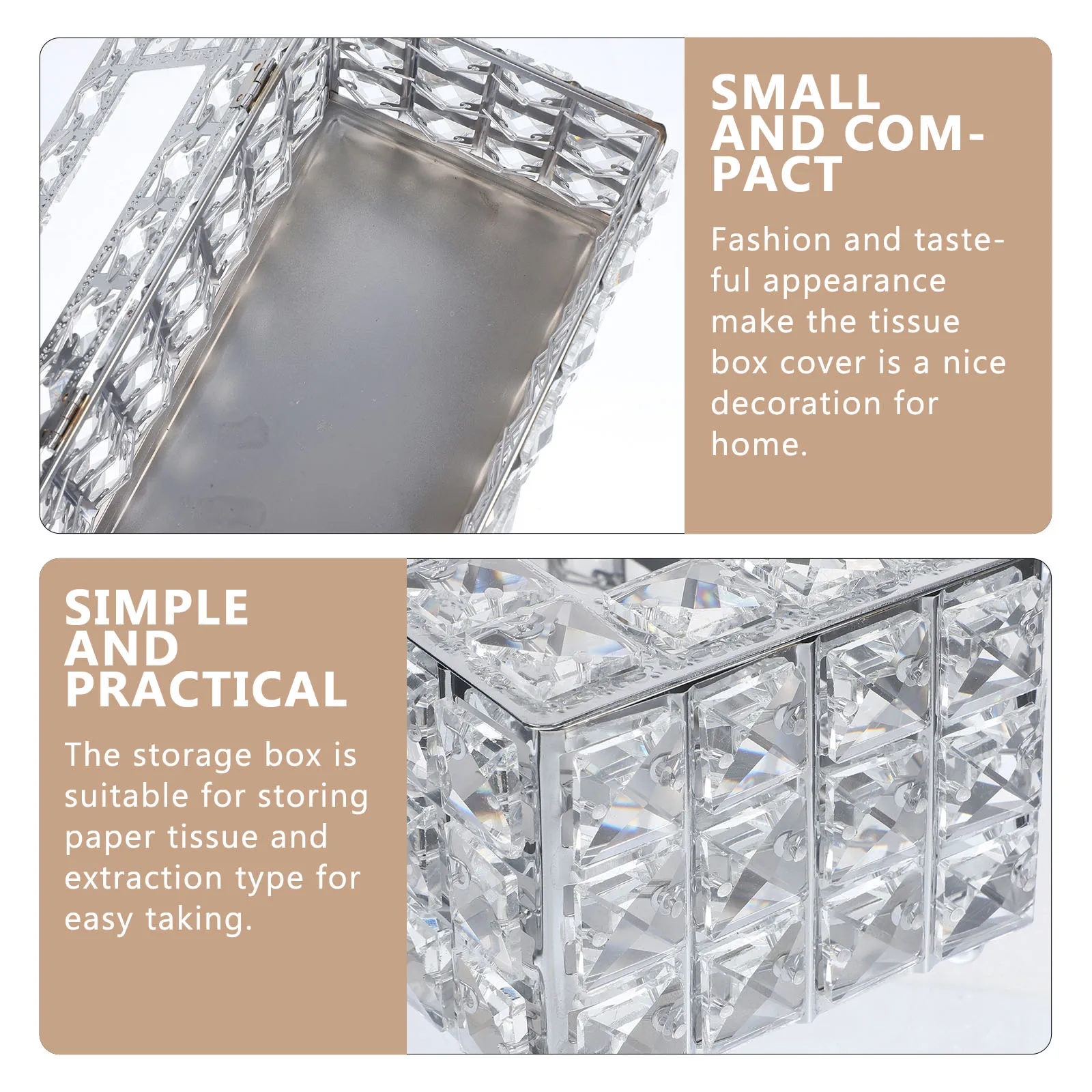 

Metal Crystal Tissue Box Cover Rectangular Silver C Shaped Storage Home Decor Paper Napkin Holder Rectangle Tissue Box