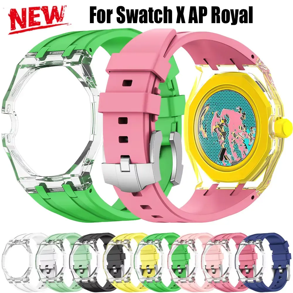 Modifikations-Set, transparentes Gehäuse, Armband mit Swatch X AP Royal Po Taschenuhr-Umbau-Set für Armbanduhren, Silikonarmband, Zubehör