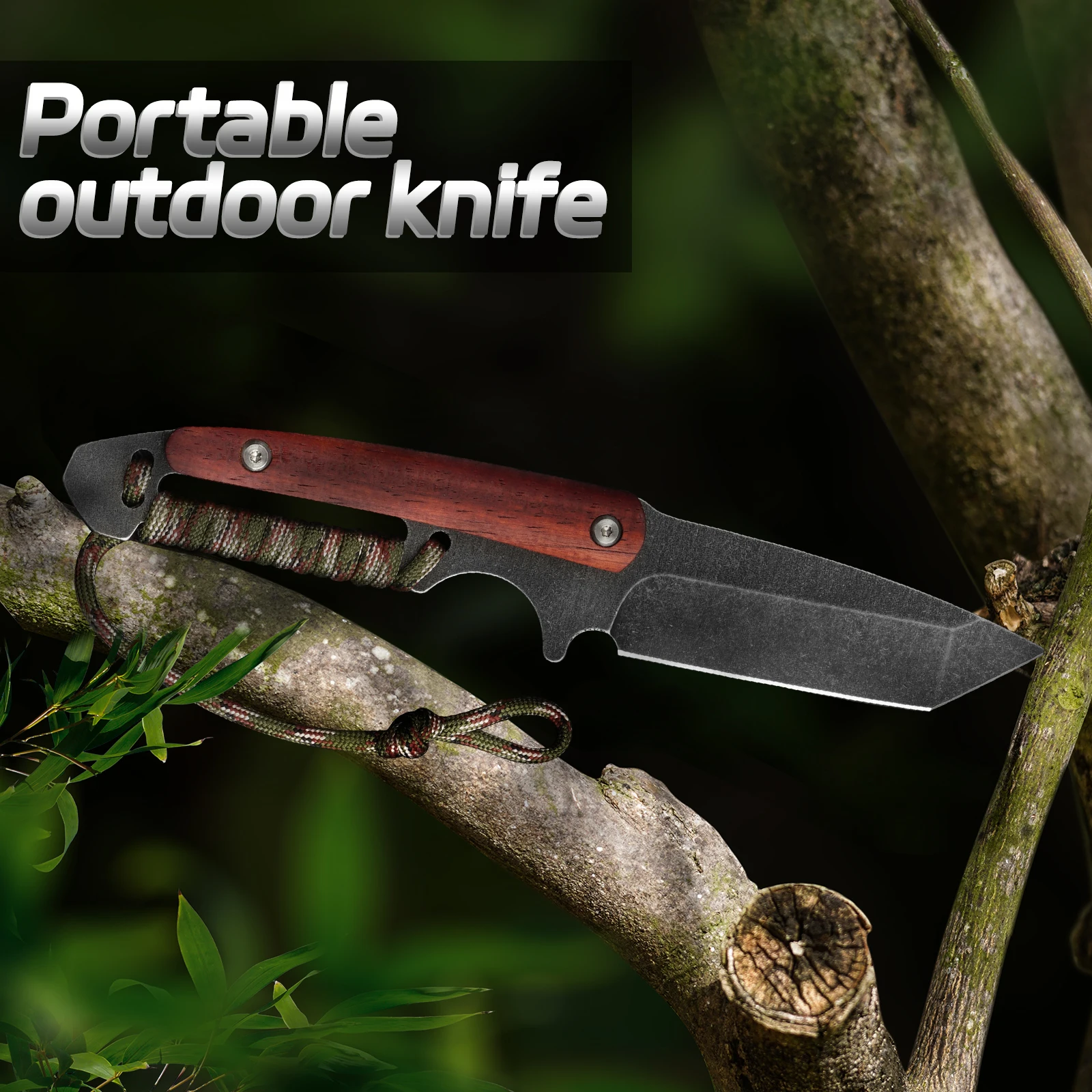 1PC Stainless Steel Wilderness Survival Knife, High Hardness Cutting Knife, EDC Fixed Blade, Self-Defense Knife, Barbecue Knife