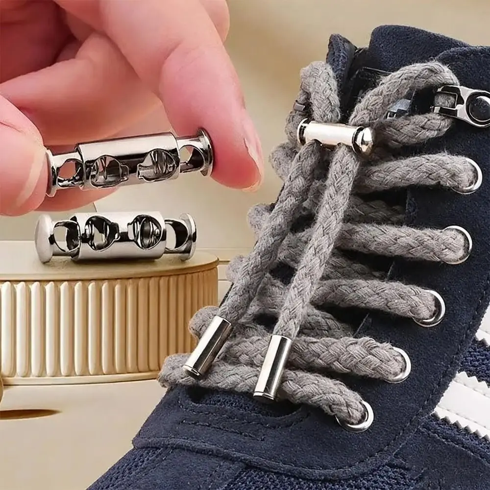 1Set Metal Shoelace Locks No Tie Double-Hole Spring Cord Locks Adjustable Drawstring Stopper Lazy Shoelace Accessories