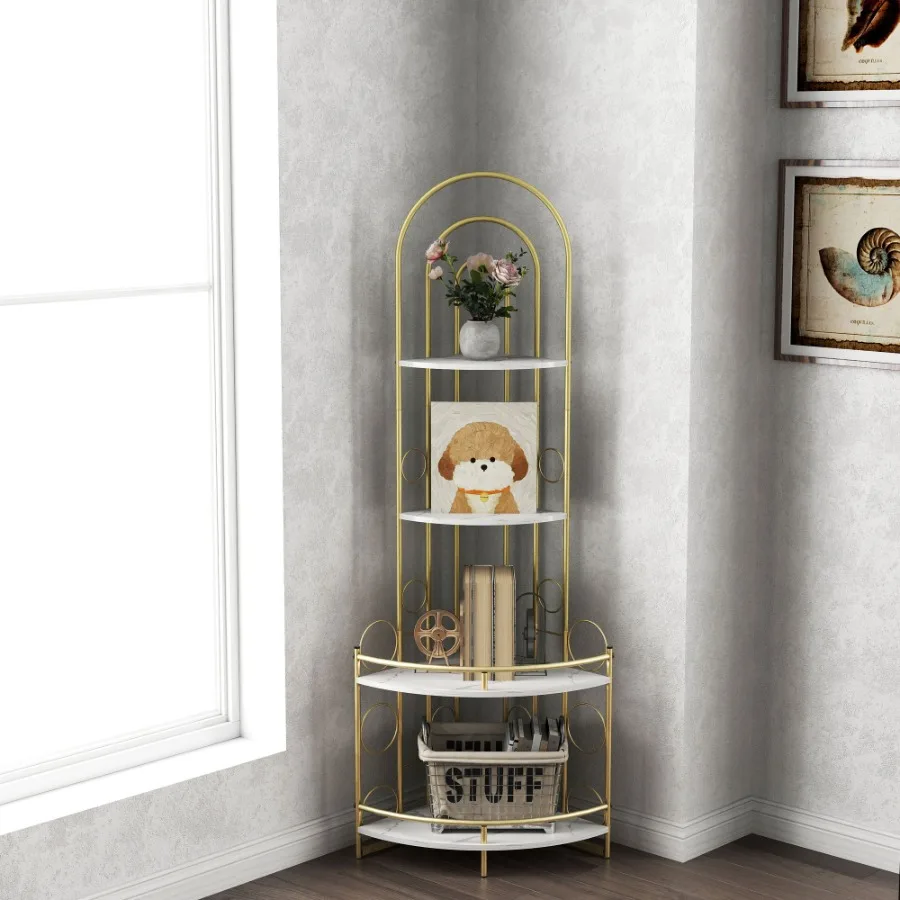 

Gold 4Tier Corner Bookshelf Modern Style Plant Stand with Metal Frame