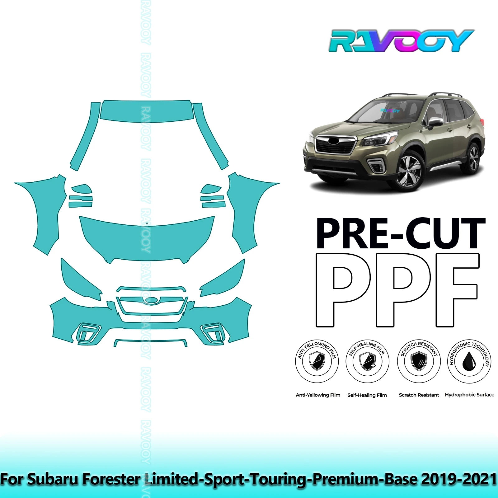 For Subaru Forester Limited-Sport-Touring-Premium-Base 2019-2021 Partial Front 8.5Mil Pre-Cut PPF Kit Clear/Matte/Black Options