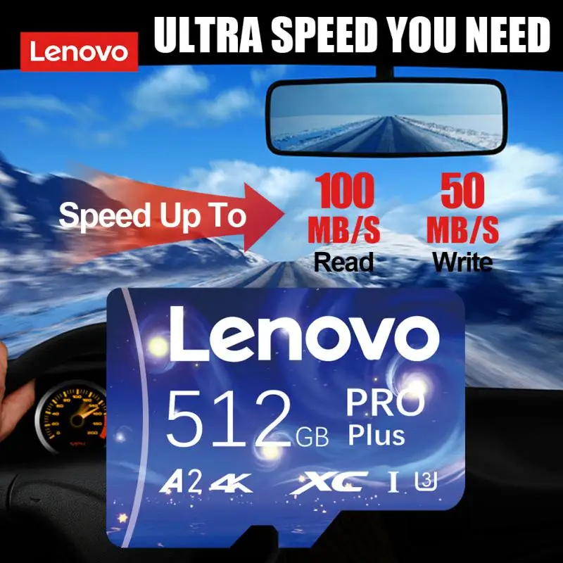 Lenovo-Original UHS-I Cartão de Memória, 2TB, 128GB, Micro TF, SD, TF Flash Card, 256GB, 512GB, 1TB, Câmera, Telefone, Drone