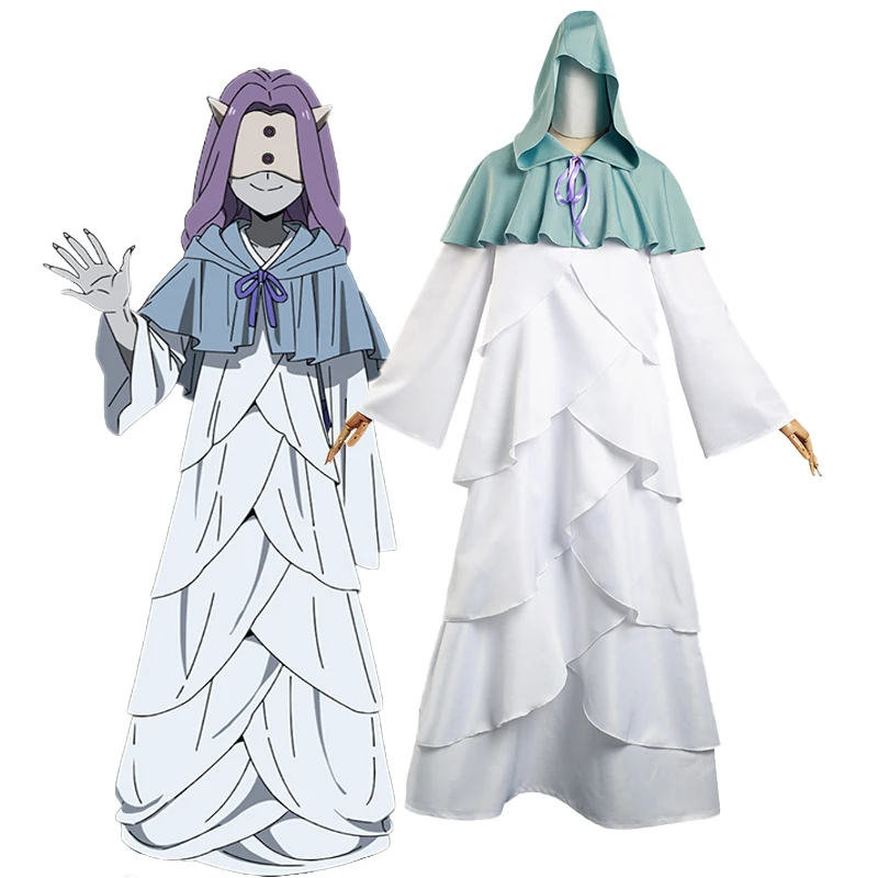 

Anime The Promised Neverland Cosplay Mujika Costume Ghost Mujika Cosplay White Cloak Dress Outfits Halloween Carnival Suit