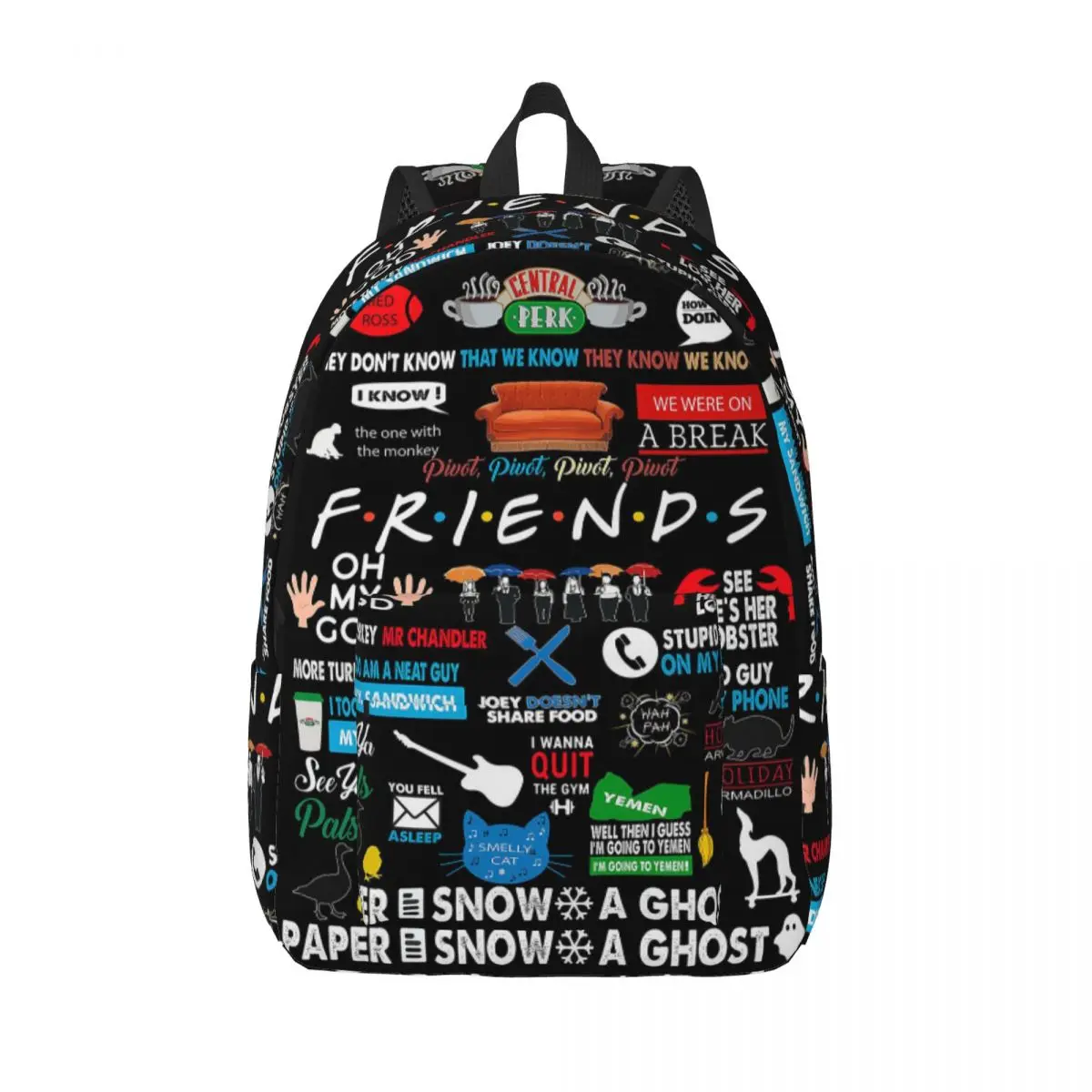 Friends Collage Backpack Boy Girl Kids Student School Book Bags Central Perk Canvas Daypack Kindergarten Primary Bag with Pocket