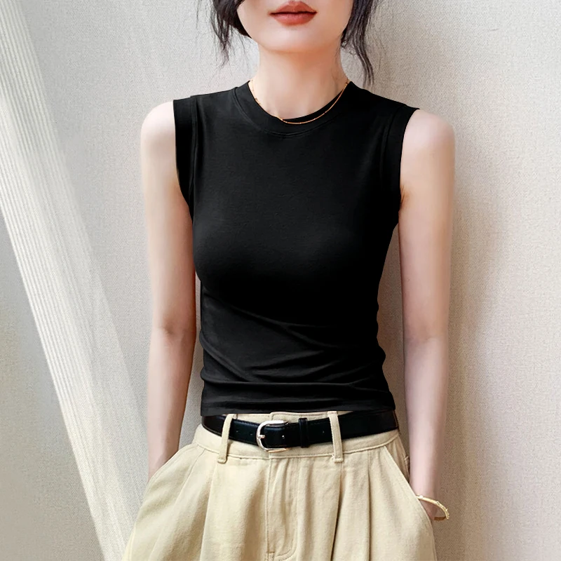 2026 New Women's Thread Vest Sleeveless Slimming Base Layer Top Sexy Inner Wear Fashionable Thread Design round Neck Tank Top