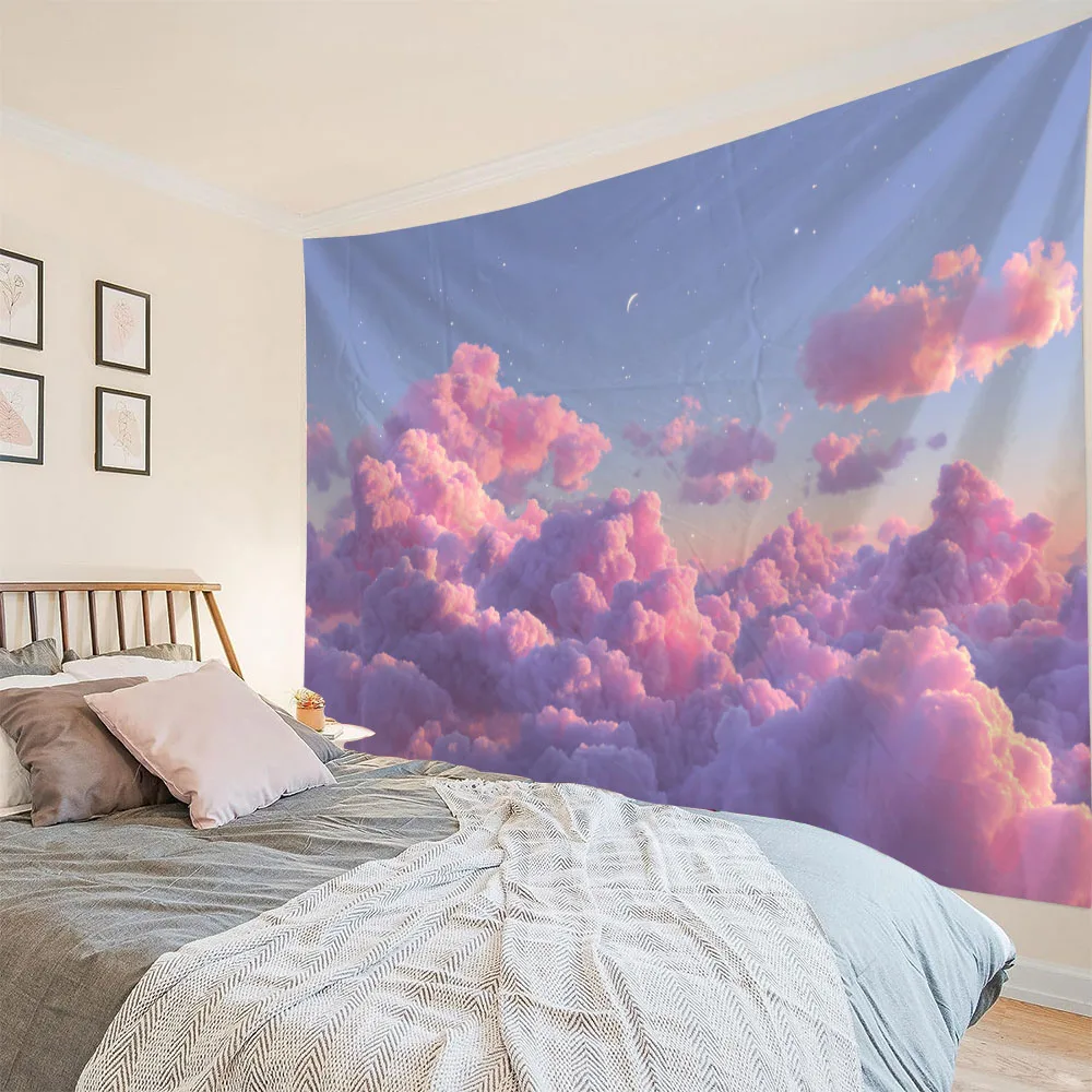 Dreamy Sky Cloud Cartoon Tapestry Light And Transparent Wall Hanging for Bedroom Living Room Decorative Art Multi Size