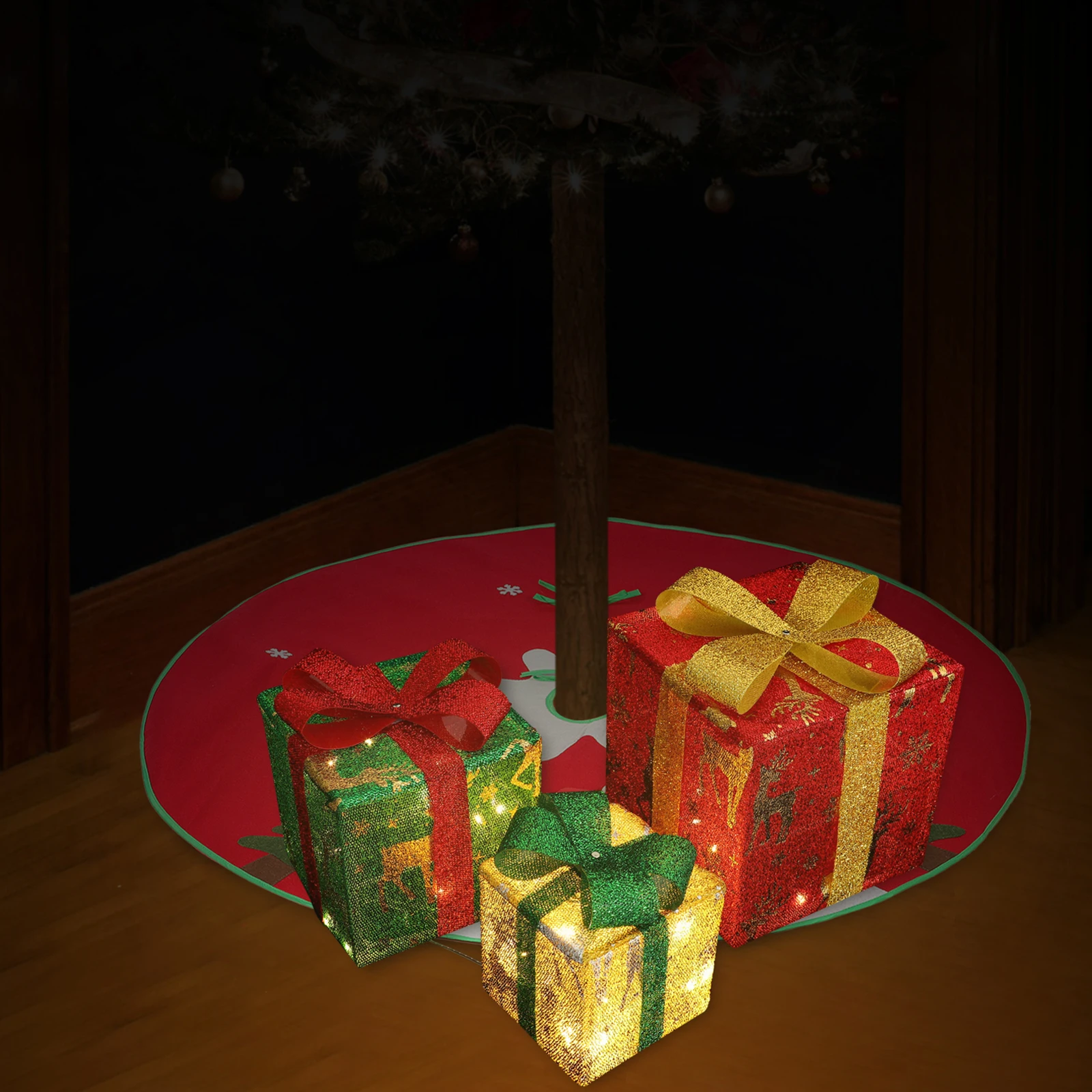 

Gift Box Decorations Lighted Present Boxes Stacked Presents Bow Tie Festive LED