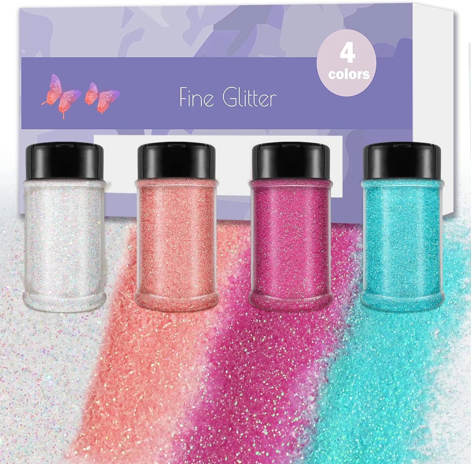 ผงกลิตเตอร์สีรุ้งแบบหนา 4 สี กลิตเตอร์สำหรับงานฝีมือ กลิตเตอร์โฮโลแกรม PET สำหรับตกแต่งเรซิ่น