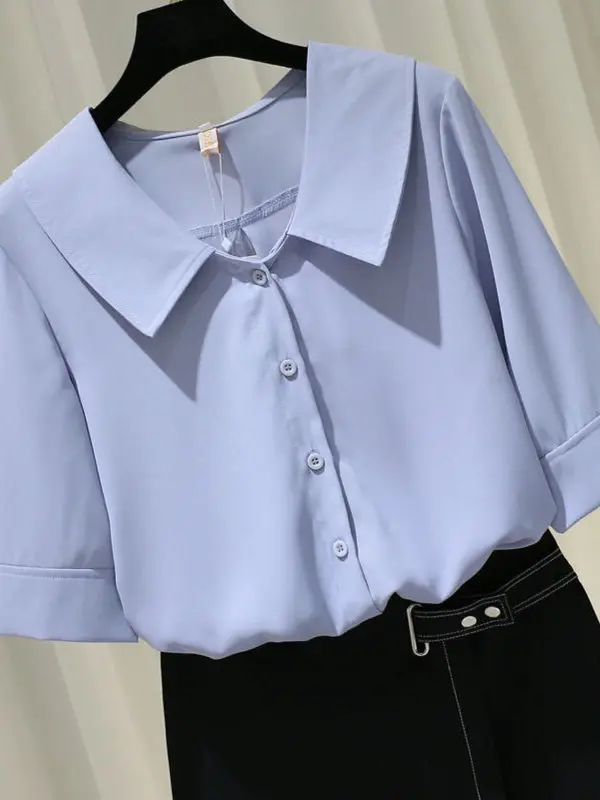 한국 스타일 느슨한 쉬폰 셔츠 여성 반팔 여름 새로운 캐주얼 슬리밍 트렌디 탑 편안한 통기성 경량