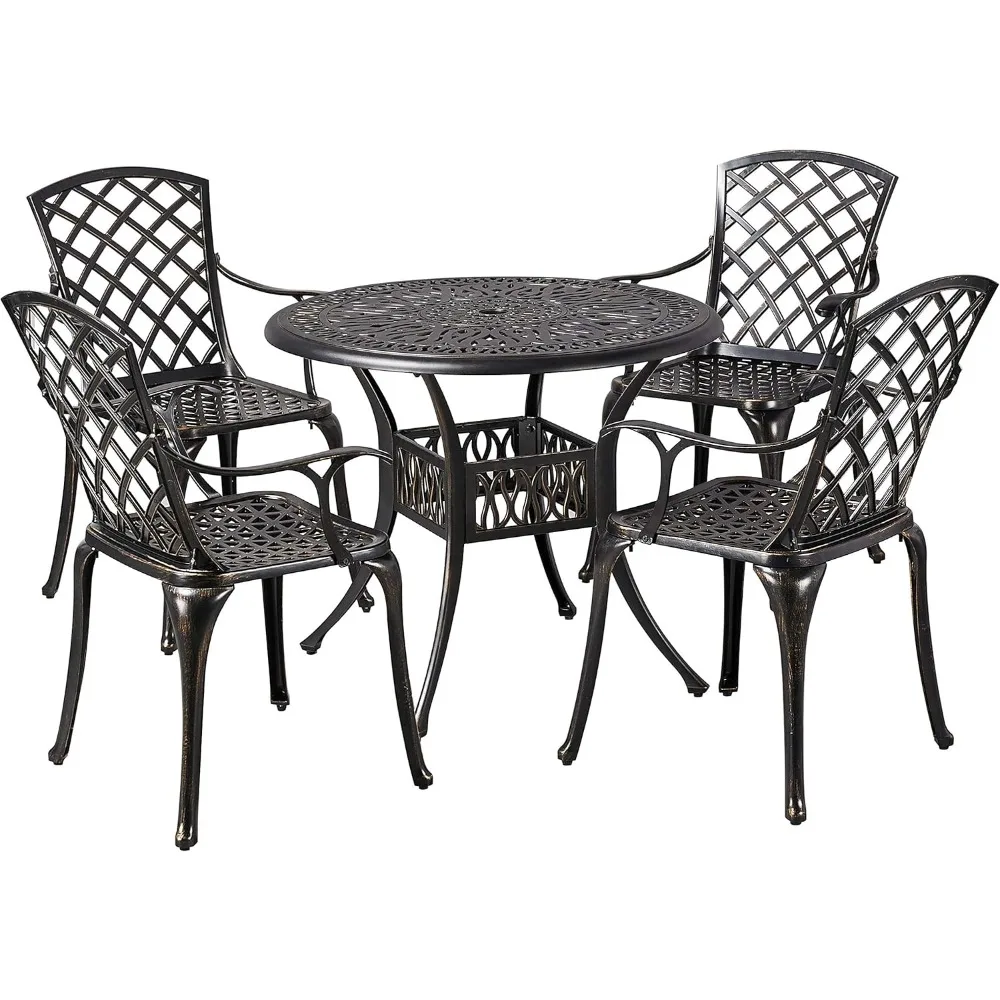 

5-Piece Outdoor Furniture Dining Set, All-Weather Cast Aluminum Conversation Set for Yard Garden Deck, Includes 4 Chairs and 1