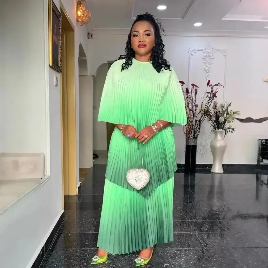 Customized Fashion women's clothing from turkey pleat african dresses for woman nigeria wedding gradient ramp african women dres image 2