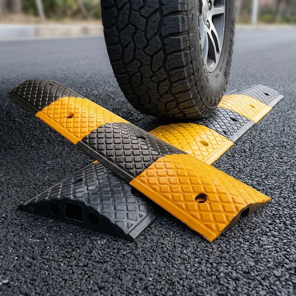 2Pcs Rubber Traffic Speed Bump Cable Protector Ramp Outdoor Driveway Hose Guard Floor Wire Cover Cord Concealer Heavy Duty Track