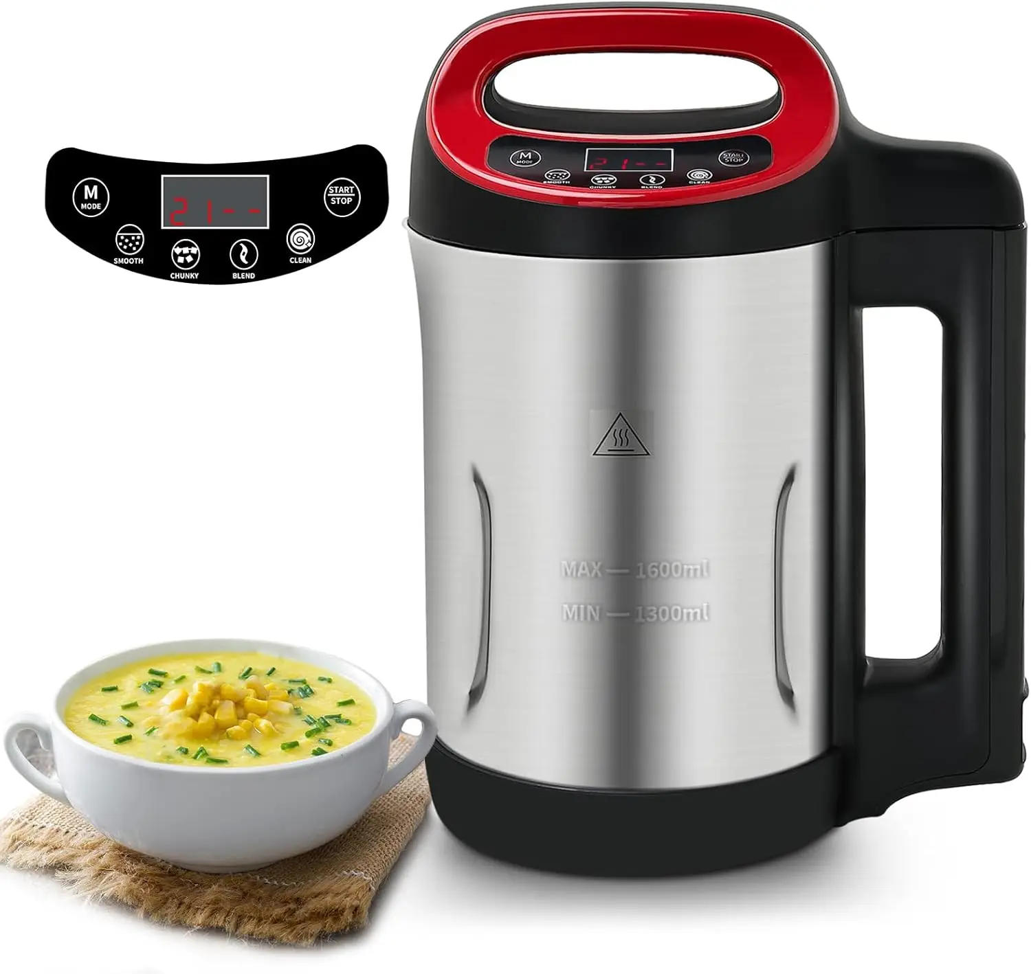 

Soup Maker 1.6 L, 4-in-1 Multifunctional Smooth Soup and Chunky Soup Machine Maker with LCD Control Panel, Stainless Steel