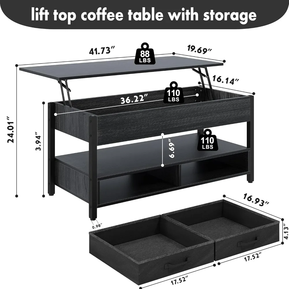 Coffee Table Lift Top Multi-Function Convertible Coffee Tables with Hidden Storage Compartment and 2 Drawers Retro Central Table