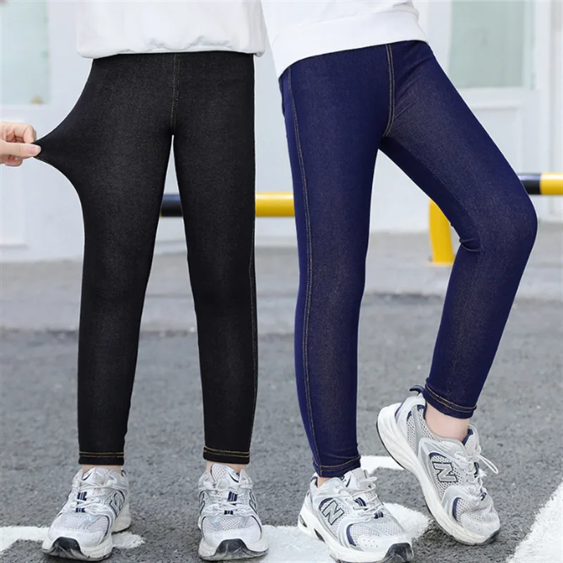Teenager Children Kids Imitation Jeans for Girl Pants Spring Autumn Elasticity Slim Pencil Pants