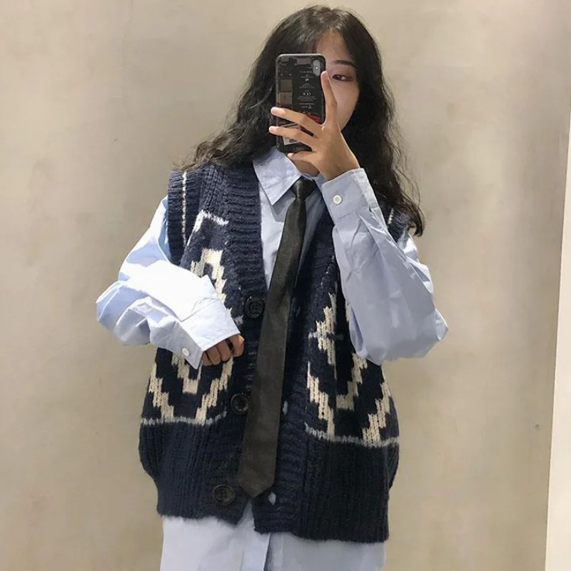 

Sets Women Shirts and Sweater Vests Autumn 2 Pieces Fashion Casual Preppy Style Vintage Solid All-match Mujer De Moda Popular