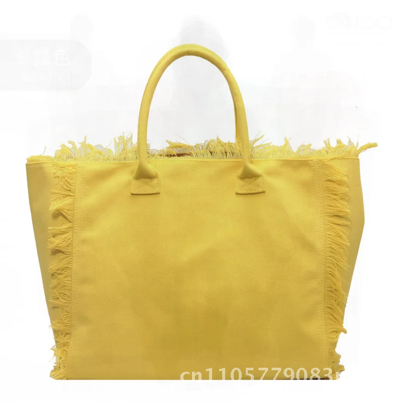 

Korean Style Tassel Canvas Bag Large Capacity Street Fashion Shoulder Tote Simple Commuter Student Bag in Various Colors