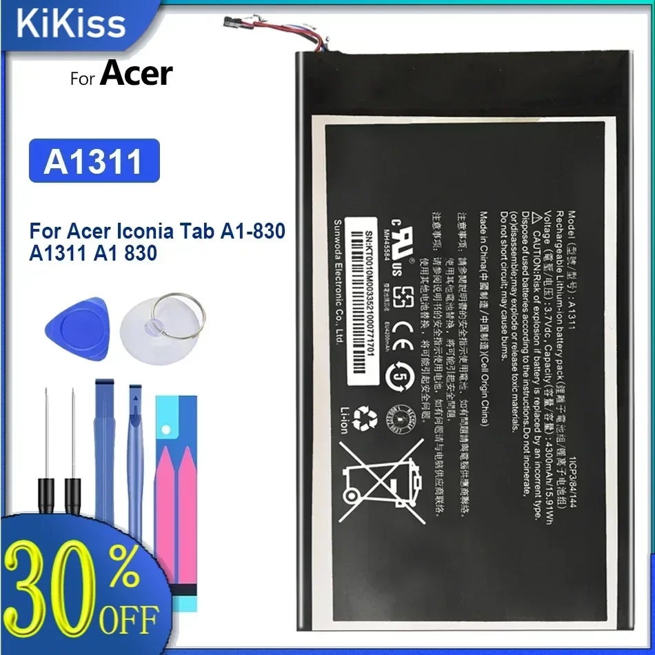 

Сменный аккумулятор для Acer Iconia Tab A1-830, A1311, A1, 830, 4300 мАч, Batterij, + номер отслеживания