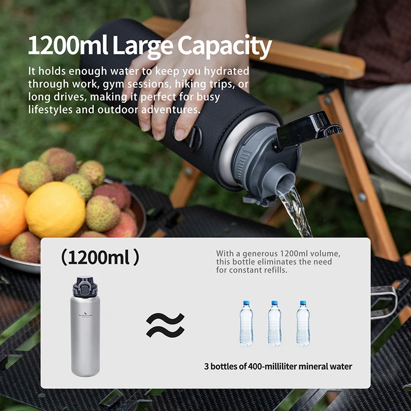 Boundless Voyage Titan-Wasserflasche 1,2L/40,6oz mit Klappdeckel/Titandeckel Leichtgewichtige Auslaufsichere Camping-Wander-Fitness-Flasche – Detail 3