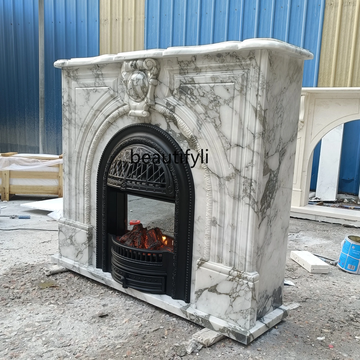 Marble fireplace white French stone carving retro interior entrance decorative cabinet fireplace rack