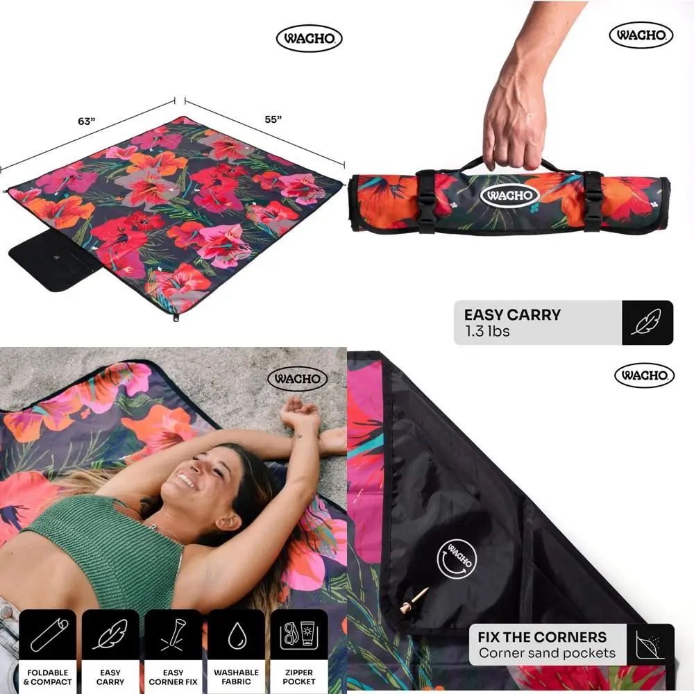 

Портативное водонепроницаемое одеяло для пикника — просторный коврик для улицы с сумкой для переноски для пляжа, кемпинга, парков и путешествий — складной