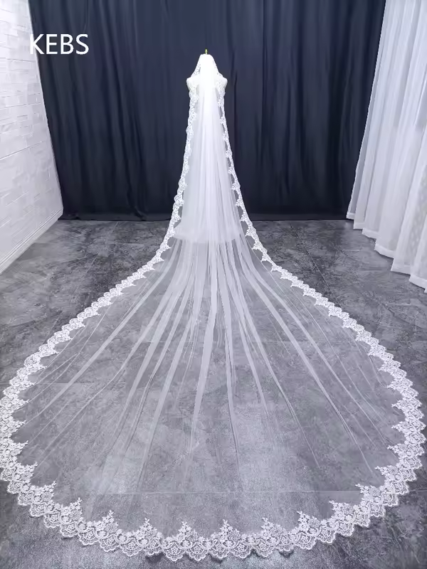 3/4/5-meter-long full-edge lace wedding veil, a layer of tulle bridal veil with comb for weddings and important occasions / wedd - Image 3