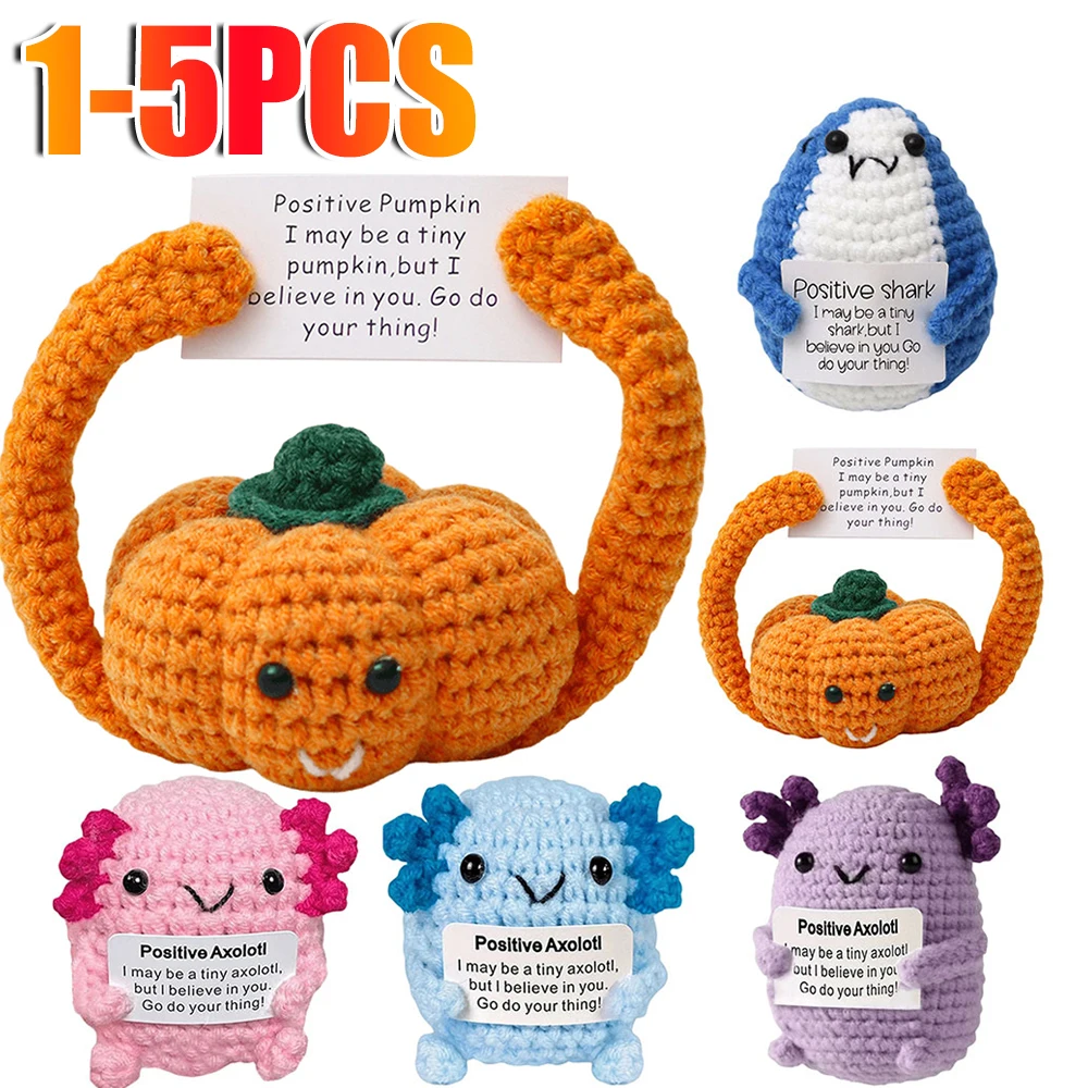 1-5pcs Halloween Crochet Dolls Animal/Pumpkin Ornament Cartoon Hand Woven Dolls with Positive Card Knitted Stuff Knitted Toy