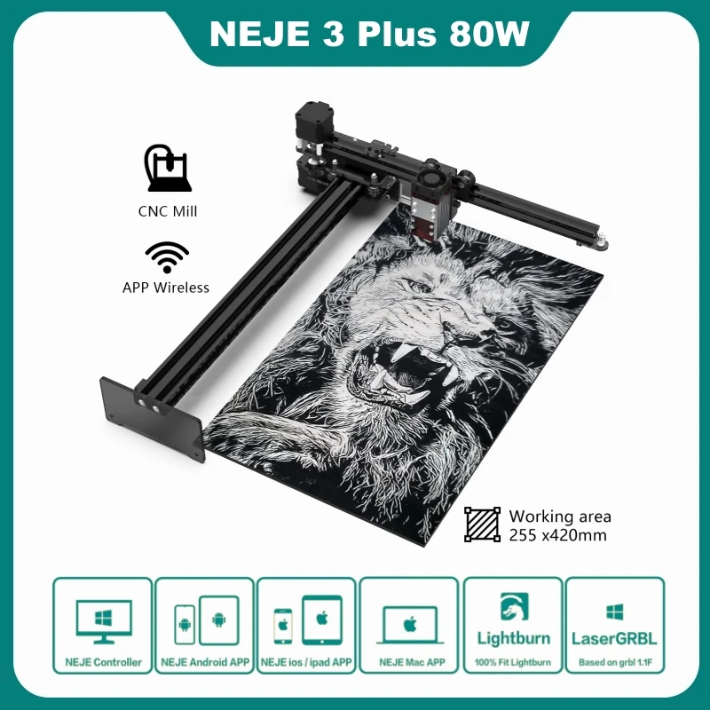 NEJE 3 Plus 80W Desktop CNC Laser Engraver Wood Cutter Stainless Steel Mark Printer Metal Engraving Tools Lightburn LaserGRBL