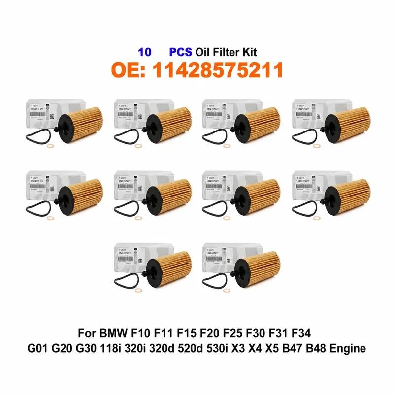 10PCS/Lot 11428575211 Engine Oil Filter Element Oil Cartridge Fit For BMW F20 F30 F32 F36 F15 G01 G30 G31 F10 F11 518d 520d