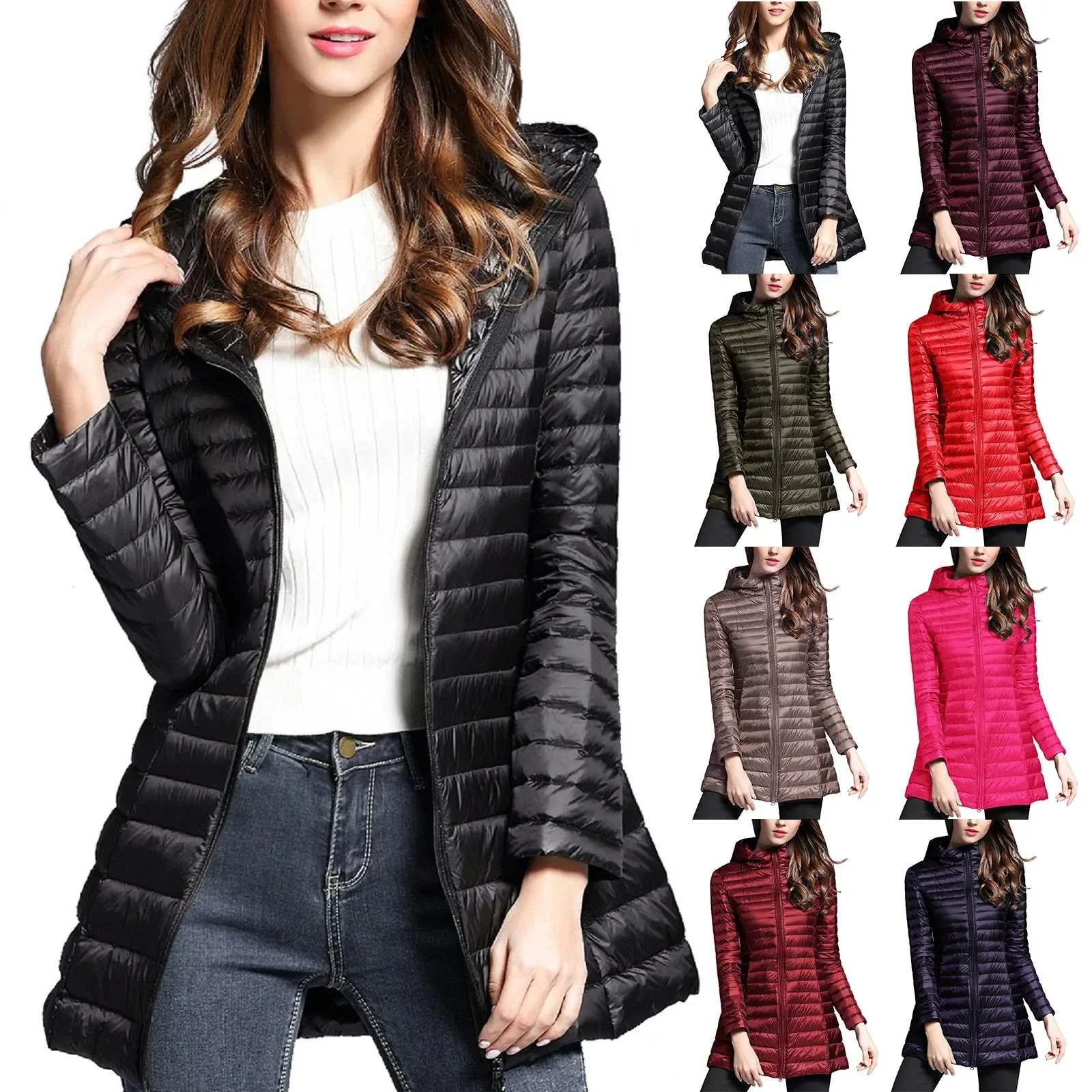 Women Coat Autumn Winter Down Jacket Warm Ultralight Hooded Jackets Long Sleeve Parka Quilted Coats Body Warmer PufferJacket