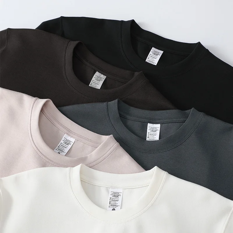 Long Sleeve Lyocell Wool T Shirt Crew Neck Tops Men Women Essential Tees Winter