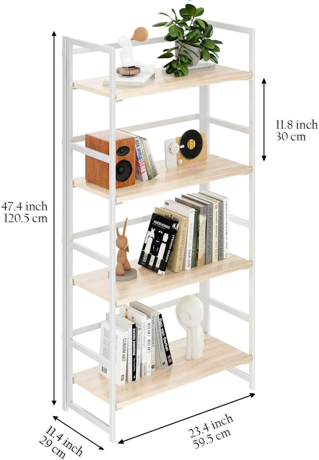 Vintage multifunctionele opvouwbare boekenplank, plantenstandaard zonder montage opbergrek planken voor thuiskantoor (wit, 4-laags)