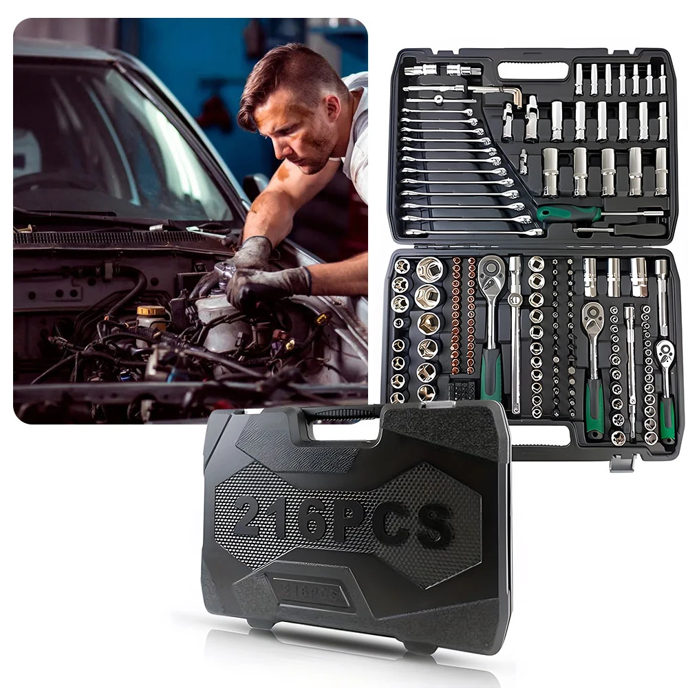 Podofo مفتاح بانة مجموعات 214 قطعة 1/4 بوصة 3/8 بوصة 1/2 بوصة 24 الأسنان مريح اسئلة وجع ميكانيكي أداة مجموعة لإصلاح السيارات #3