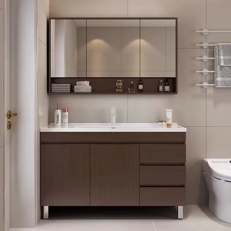 Luxury Modern Fashion Customized Bathroom Sink Led Mirror Vanity Cabinets Floor Stand Bathroom Cabinet With Sink