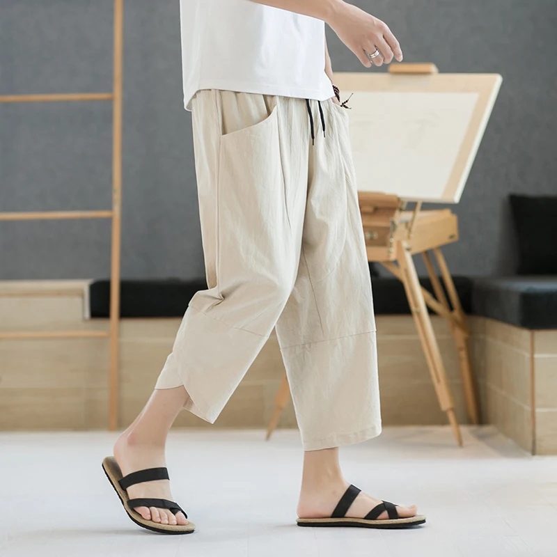 

Men's Summer Lightweight Cotton Linen Beach Pants Loose Casual orts Large Size Comfortable Faion Urban Sle Seven-Foot P...