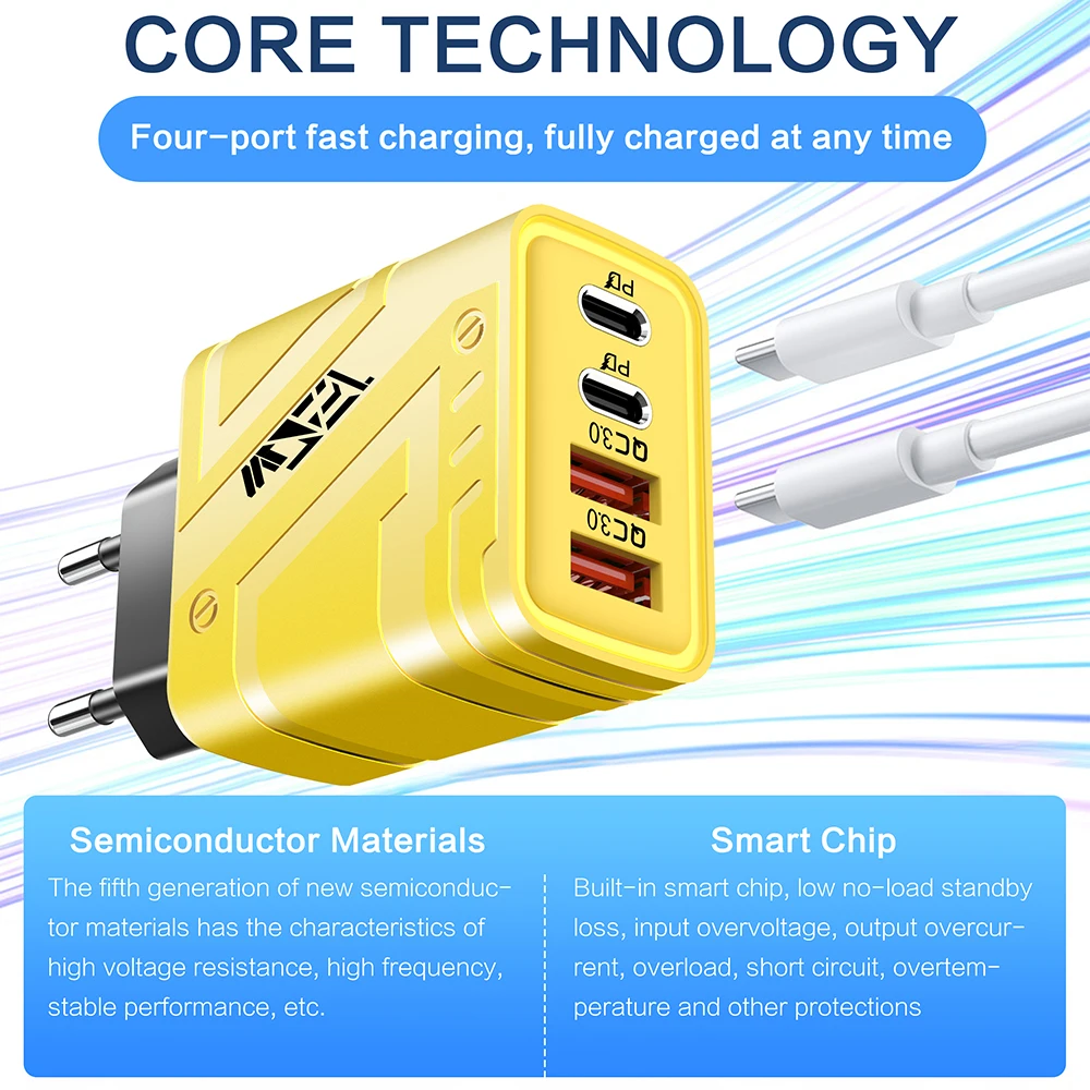 USB Charger Type C Total 120W Fast Charging EU/US Plug Cell Phone Adapter For iPhone 16 Samsung Xiaomi Quick Charge Wall Charger