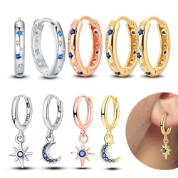 Hoop Earring 925 Silver Star Moon Rose Gold Yellow Earrings Pendientes Golden Color Earring Fine Jewelry Gift for Women