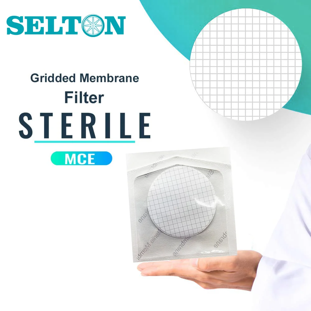 SELTON 25PCS 47mm Sterile MCE Gridded Membrane Filter 0.45um Lab Hydrophilic Filter Paper