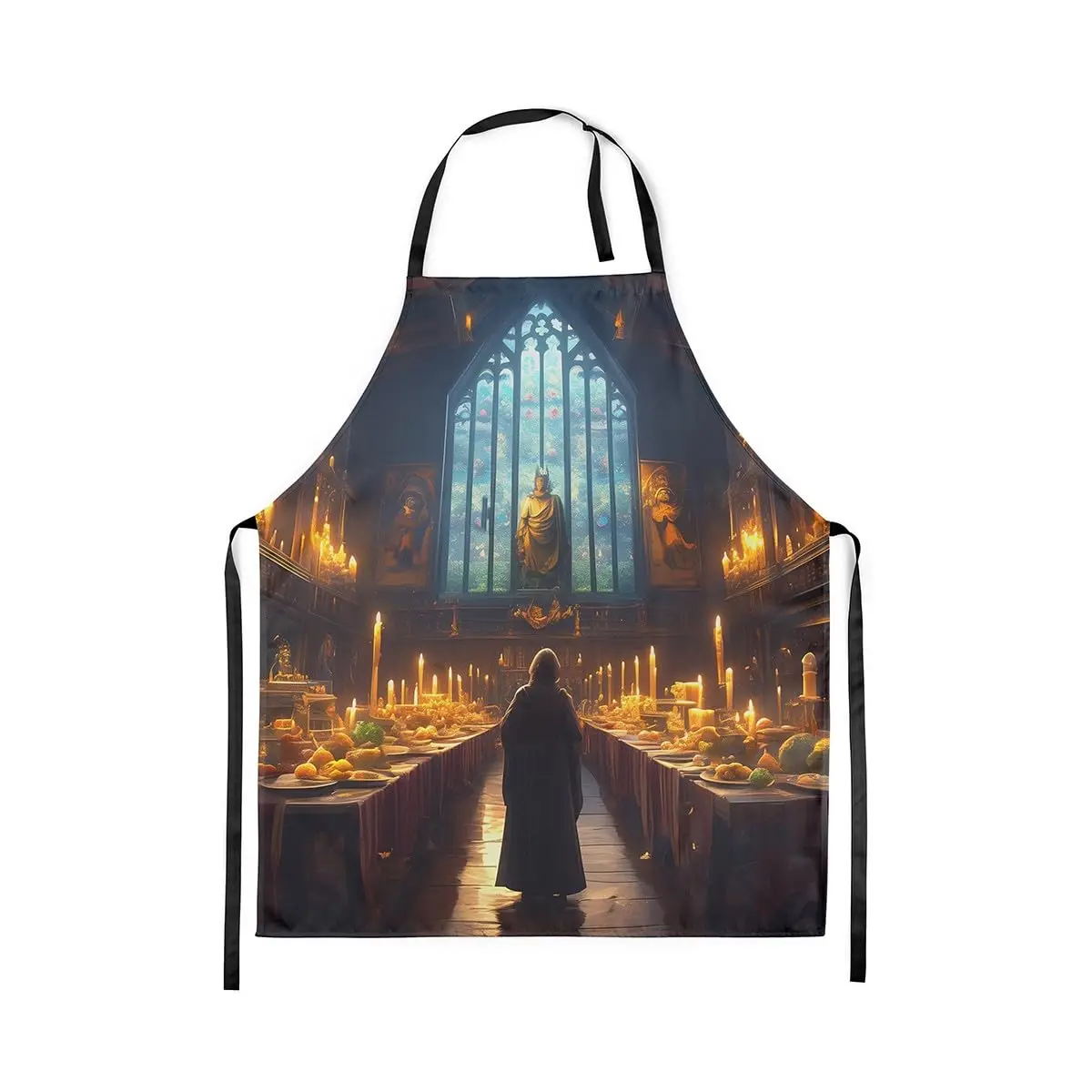 

Retro Caslte Kitchen Apron Burning Candles Fruits Food Print Apron for Adults 70s Western European Style Waterproof Apron